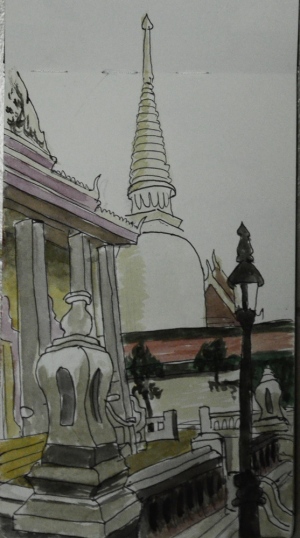 2 Wat Makut Temple - Watercolour and Pen