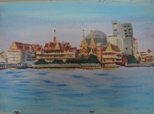 Acryic Sketch of Temple and River