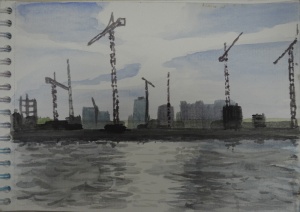 Watercolour Cranes on the Chaophraya